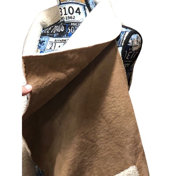 Tan Sherpa Lined Accent Open Front Vest Pockets Warm Cozy Snow Boho Sz L/XL - Picture 7 of 13
